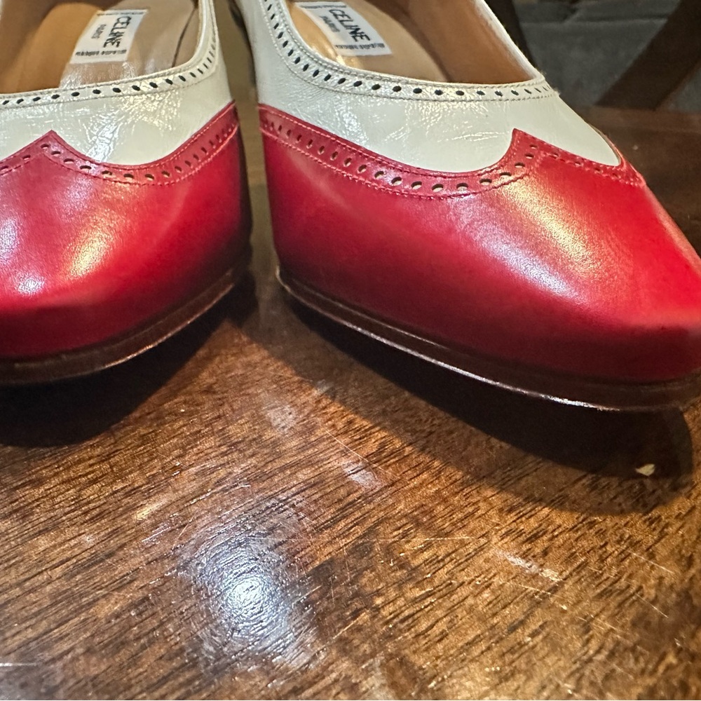 Vintage NEVER WORN Celine Paris two tone Oxford style red and white Heels - Picture 7 of 7